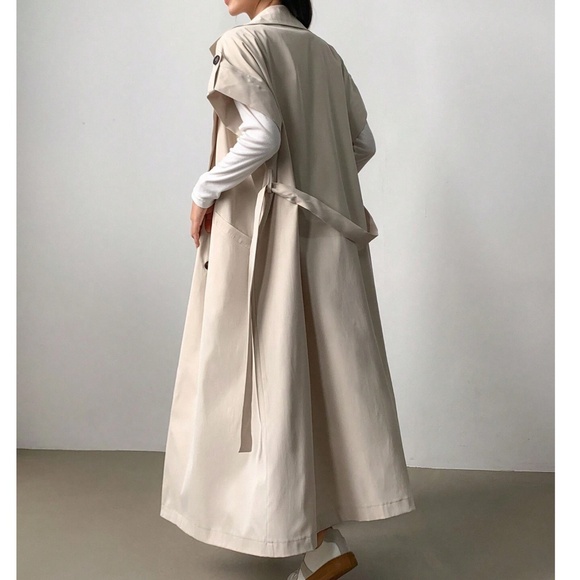 Classic Solid Double Button Pockets Cuff Short Sleeve Trench Coat - Picture 7 of 10